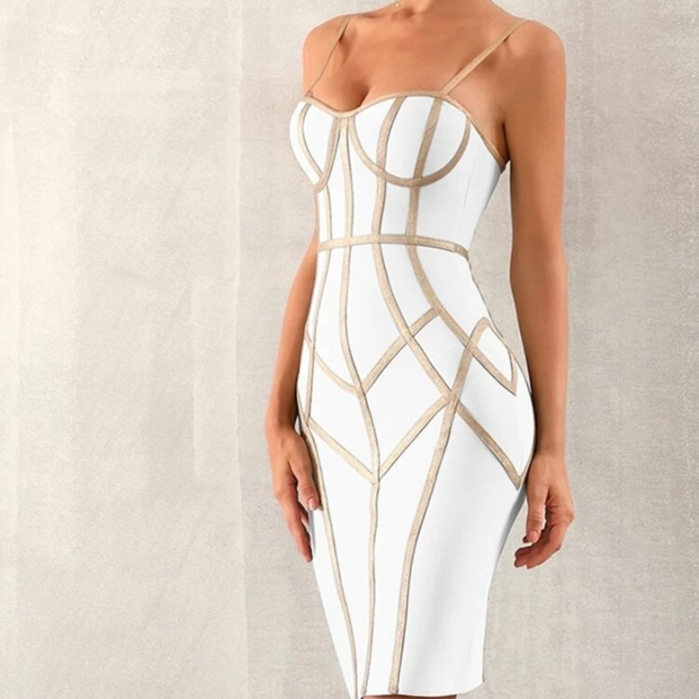 White & Gold Strappy Bodycon Dress